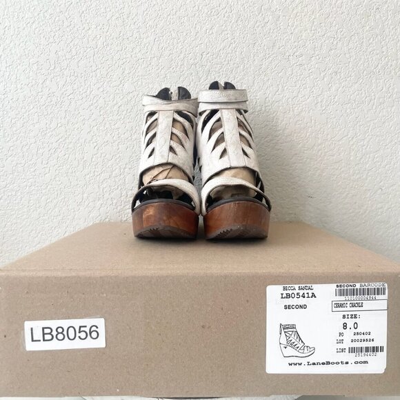 Lane Boots BECCA Wedges Womens 8 Western Cowgirl White Wooden Heeled Sandals - Picture 10 of 11